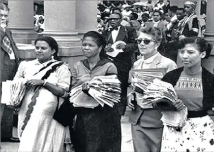  ?? PICTURE: SAHISTORY.ORG ?? TRAILBLAZE­RS: The solidarity of South African women was symbolised by the 1956 Women’s March leaders, Rahima Moosa, Lillian Ngoyi, Helen Joseph and Sophie Williams-de Bruyn.