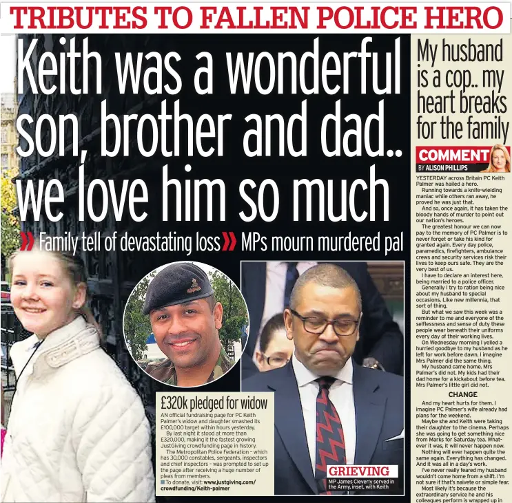  ??  ?? GRIEVING MP James Cleverly served in the Army, inset, with Keith