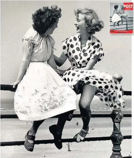  ??  ?? > Pat Stewart at Blackpool promenade last year and, right, with friend Wendy Clarke in Bert Hardy’s iconic 1951 photograph