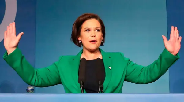  ??  ?? IN CHARGE: Sinn Fein president Mary Lou McDonald at the party’s special conference in Dublin’s RDS. Photo: Niall Carson