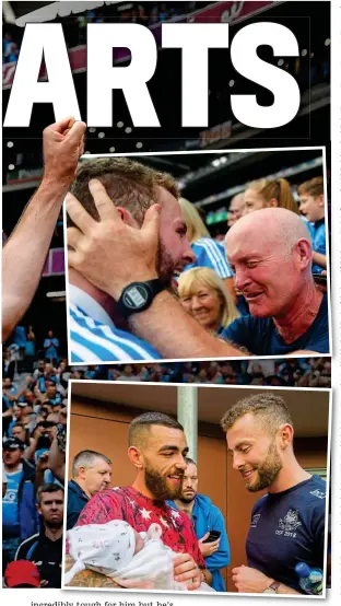  ?? SPORTSFILE ?? True Blue: Jack McCaffrey celebrates All-Ireland glory (main) and joins his father, Noel (inset, top); before visiting Our Lady’s Children’s Hospital, Crumlin where he met Jason Parker and his daughter Layla (inset, below)