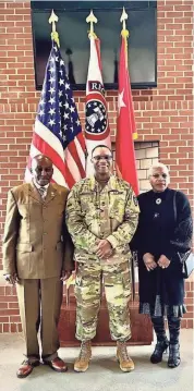  ?? ?? Sgt. 1st Class Shane Burroughs, of Spring Lake, is seen with his stepfather, retired Sgt. Maj. Lennox Jobe, and mother, Margaret Jobe.