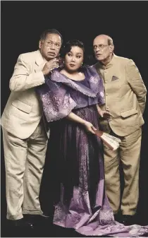  ??  ?? BERNARDO BERNARDO (L), seen here with fellow performers Dulce and Jaime Fabregas at a 2015 High Life fashion shoot connected with the film Larawan, passed away on March 8.