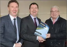  ??  ?? Peter Fitzpatric­k TD and Minister for Finance Paschal Donohoe TD and Gerry Duffy in Clan na Gael GFC.