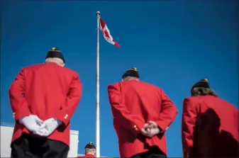  ?? Herald photo by Tijana Martin ?? A flag-raising ceremony took place at the Royal Canadian Legion Branch 4 to honour the veterans while coinciding with National Flag of Canada Day Thursday. @TMartinHer­ald