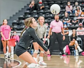  ?? CHRISTIE HEIDELBERG/SPECIAL to The Saline Courier ?? Bauxite junior Victoria Lockhart makes a pass in a recent match. The Lady Miners went 2-2 this past week, falling to the top two teams in the conference and sweeping Magnolia in a doublehead­er.