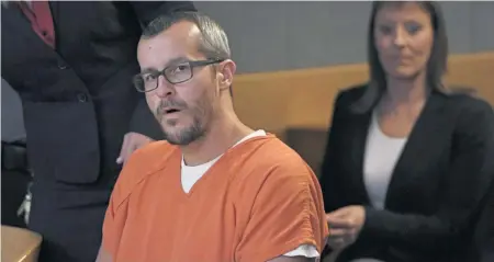  ?? AP ?? UNTIL DEATH: Christophe­r Watts, who strangled his pregnant wife and suffocated his two young daughters, sits in court for his sentencing hearing at the Weld County Courthouse in Greeley, Colo., yesterday.