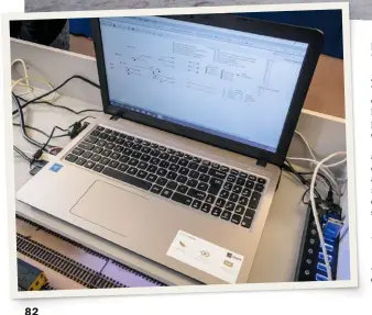  ??  ?? The ‘brains’ of the layout lie in a PC laptop, which uses Train Controller software to set routes and operate the trains.