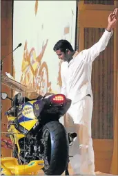  ??  ?? GO WELL: Dayaan Padayachey revs his father’s motorcycle for the last time as a final send-off