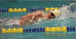  ?? DFM FILE ?? Kennett’s Emils Jurcik surprised the crowd with a title in the 500 freestyle, outswimmin­g his seed time by seven seconds.