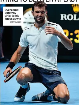  ?? GETTY IMAGES ?? Overcome: Dimitrov sinks to his knees at win