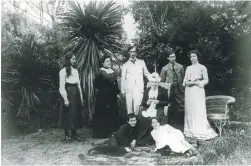  ?? MCHAFFIE FAMILY ?? The McHaffie family at Overton, Christchur­ch, with Gilbert standing second from right, and his father at centre in white a suit.