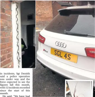  ??  ?? Thieves who targeted Steven Lannagan’s Audi, above, caused serious damage to his door, right and above left, as they tried to break in