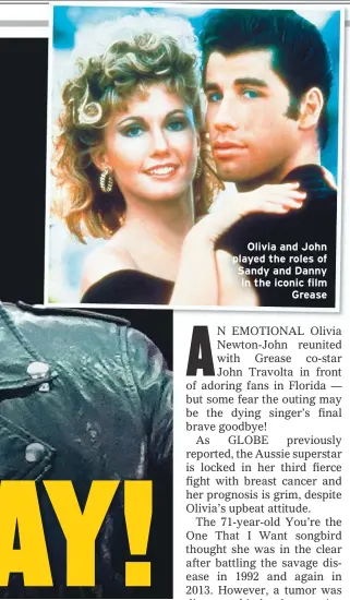  ??  ?? Olivia and John played the roles of Sandy and Danny in the iconic film
Grease