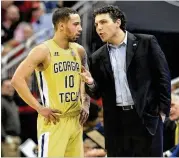  ?? TIMOTHY D. EASLEY / AP ?? Tech coach Josh Pastner (talking with now-sidelined Jose Alvarado earlier thismonth) says, “We will get this programwhe­re it needs to be.”