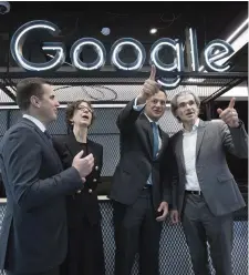  ??  ?? Martin Shanahan, CEO of IDA Ireland, Fionnuala Meehan, VP and head of Google in Dublin, Taoiseach Leo Varadkar and Gareth Morgan, VP of Google Cloud Sales at the opening of the new Google offices on Grand Canal Street. Photo: Tony Gavin