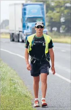  ?? Photo: ABBY BROWN ?? HEROIC LOCAL: Brad Knyvett, 21, passed through Waharoa on Monday on his way to Bombay. The former Matamata local is walking the length of the North Island to raise funds for St John. He had raised $672 on his website as of November 24. Donate at...