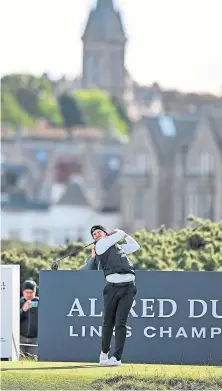  ?? ?? Danny Willett plays his tee shot on the third hole during day four of the Dunhill championsh­ip.