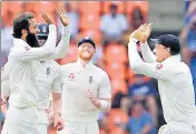  ?? AFP ?? For the first time in a Test match, spinners claimed 38 wickets with England’s Moeen Ali (left) sharing 14 wickets with Jack Leach.