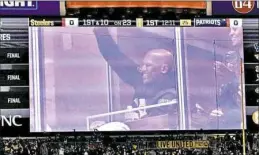  ?? Matt Freed/Post-Gazette ?? Injured Steelers linebacker Ryan Shazier is shown on the Jumbotron on Sunday as the team takes on the New England Patriots.