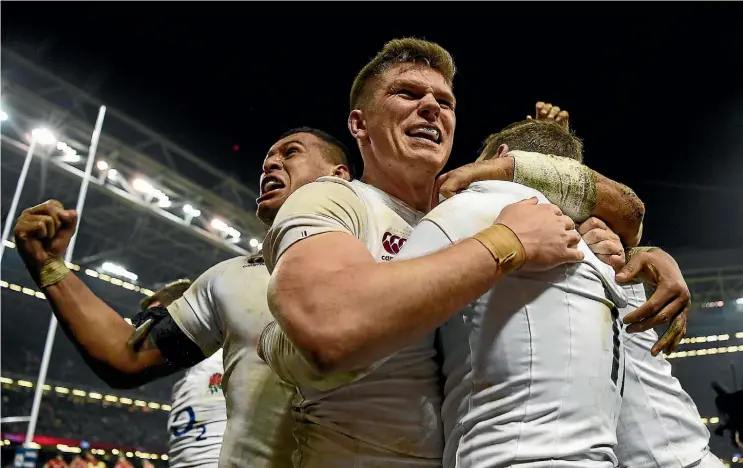  ??  ?? England’s Owen Farrell, centre, plays at No 12 for his country but he has been selected by the Lions as primarily a No 10.