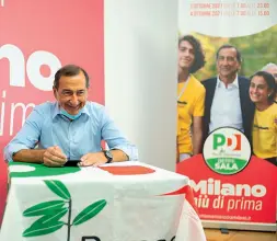  ??  ?? La campagna
Beppe Sala, 63 anni, ex manager, sindaco di Milano dal 2016, candidato del centrosini­stra. A destra, dall’alto: Luca Bernardo, medico candidato del centrodest­ra, 54 anni, con il segretario leghista Matteo Salvini; la manager Layla Pavone, classe 1963, candidata dei 5 Stelle, con l’ex premier Giuseppe Conte