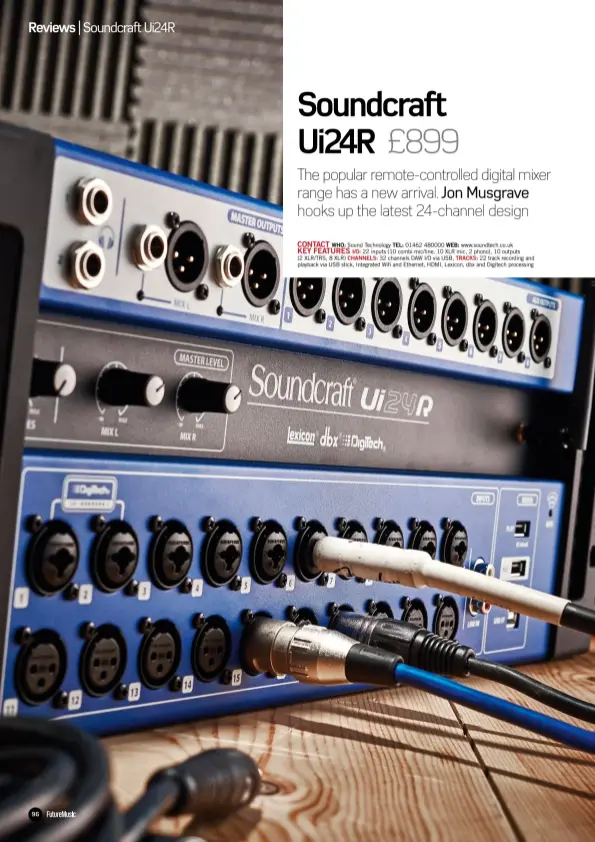  ??  ?? CONTACT WHO: Sound Technology TEL: 01462 480000 WEB: www.soundtech.co.uk KEY FEATURES I/O: 22 inputs (10 combi mic/line, 10 XLR mic, 2 phono), 10 outputs (2 XLR/TRS, 8 XLR) CHANNELS: 32 channels DAW I/O via USB, TRACKS: 22 track recording and playback...