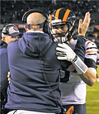  ?? ASHLEE REZIN GARCIA/SUN-TIMES ?? Though it wasn’t all his doing, Mitch Trubisky regressed in his second year with Matt Nagy.