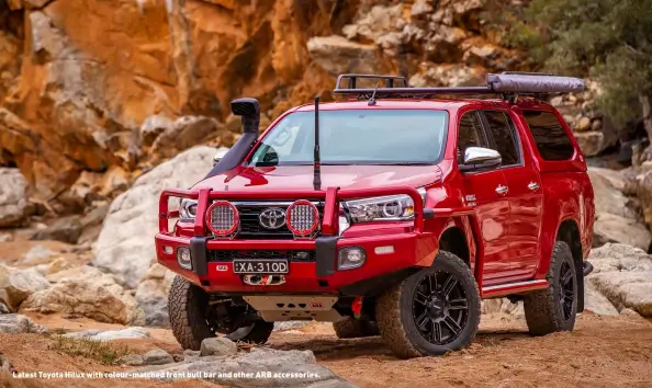  ??  ?? Latest Toyota Hilux with colour-matched front bull bar and other ARB accessorie­s.