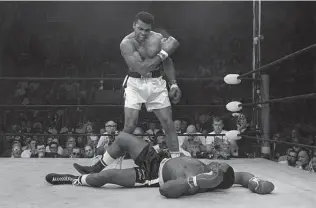  ?? From “Muhammad Ali” ?? Muhammad Ali stands over fallen Sonny Liston in 1965. “We wanted this to be a fluid but dynamic portrait of one of the most interestin­g Americans who ever lived,” Ken Burns says of his film.