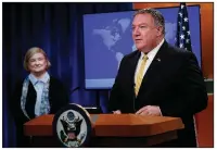  ?? AP/PABLO MARTINEZ MONSIVAIS ?? Secretary of State Mike Pompeo on Monday announces the creation of the Commission on Unalienabl­e Rights, which will be led by Mary Ann Glendon (left), a Harvard Law School professor and former U.S. ambassador to the Vatican.