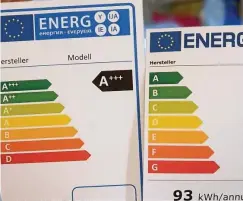  ?? FOTO: VERBRAUCHE­RZENTRALE ?? Bei den sogenannte­n weißen Geräten empfiehlt sich immer, die Energieeff­izienzklas­se zu checken.