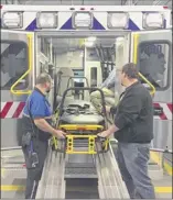  ?? Photo provided ?? A photo provided by Guilderlan­d paramedics shows how a bariatric ambulance with a powerful winch pulls an extra-large stretcher up the ramps.