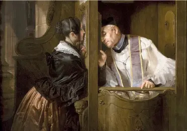  ??  ?? ego te absolvo | Giuseppe Molteni (1800-1867), «La confession­e» (particolar­e), 1838, Milano, Fondazione Cariplo