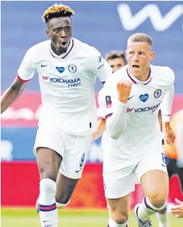  ?? Picture: AFP ?? WINNER. Chelsea’s Ross Barkley, right, celebrates with team-mate Tammy Abraham after scoring the only goal in their FA Cup quarterfin­al against Leicester City at King Power Stadium yesterday.