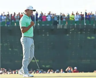  ?? MICHAEL MADRID, USA TODAY SPORTS ?? Brooks Koepka strung together three consecutiv­e birdies on the back nine Sunday to secure a four-stroke U.S. Open victory, his first major championsh­ip.