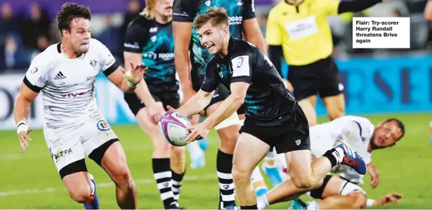  ??  ?? Flair: Try-scorer Harry Randall threatens Brive again