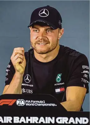  ??  ?? Valtteri Bottas of Mercedes AMG Petronas during the press conference at the Sakhir circuit near Manama on Thursday.