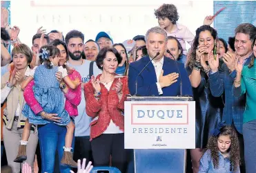  ?? AFP Y EL HERALDO ?? El presidente electo Iván Duque Márquez, durante su discurso de ayer.