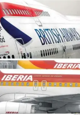  ?? ARCHIVO ?? Aviones de Iberia y British Airways, ambas pertenecie­ntes a la misma matriz.