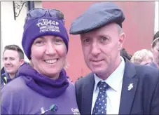  ??  ?? Deputy Michael Healy-Rae and Teresa Grimes from Listowel getting ready for the off at Sunday’s fun run in aid of CF charity, TLC4CF
