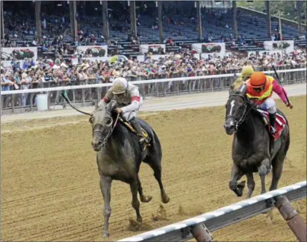 ?? BY SAM BLUM — SBLUM@DIGITALFIR­STMEDIA.COM ?? Stallwalki­n' Dude, left, with Joe Bravo up rallied past Loose on the Town, with Javier Castellano up, to win The Tale of the Cat Friday afternoon at Saratoga Race Course.