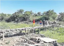  ??  ?? Agentes policiales y militares en plena destrucció­n de pasos clandestin­os en la zona de Nanawa, a pedido de la intendenci­a.