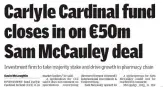  ??  ?? Sam McAuley, far left, will retain a minority stake in the company. Left, deal was first revealed in last weekend’s ‘Sunday Independen­t’