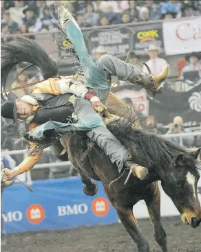  ?? ED KAISER/EDMONTON JOURNAL/FILE ?? Kyle Bowers competes in the bareback event at the 2010 Canadian Finals Rodeo at Rexall Place.