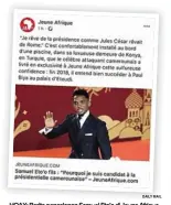  ?? DAILY MAIL ?? HOAX: Berita pencalonan Samuel Eto’o di Jeune Afrique.