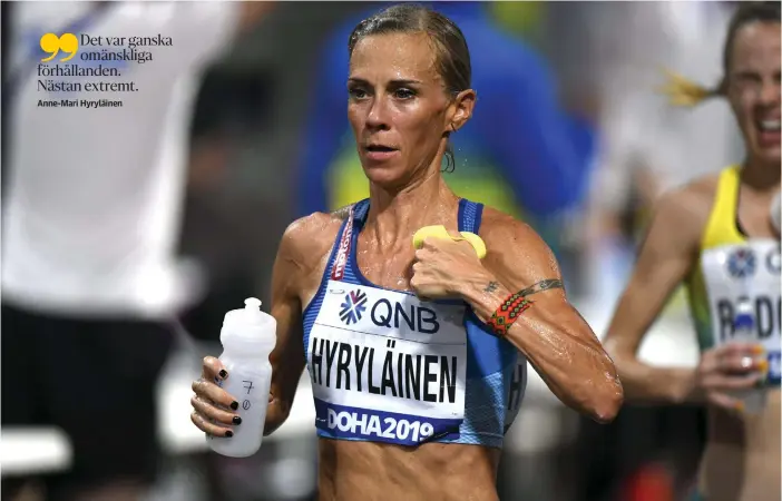  ?? FOTO: MARTTI KAINULAINE­N/LEHTIKUVA ?? Anne-Mari Hyryläinen stod för en bra insats i damernas maraton.