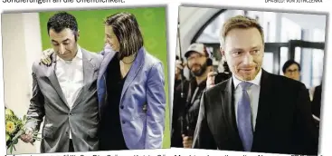  ?? DPA-BILD: KAPPELER AP-BILD: SCHREIBER ?? Aufmunteru­ng gefällig? – Die Grünen Katrin Göring-Eckardt und Cem Özdemir Machte Jamaika die Absage: FDP-Chef Christian Lindner