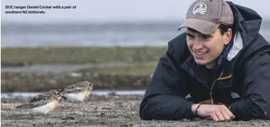  ?? ?? DOC ranger Daniel Cocker with a pair of southern NZ dotterels.
Cocker with longtime Forest & Bird member Jenny Campbell, at the announceme­nt of the organisati­on’s $20,000 donation to save the critically endangered southern dotterel.