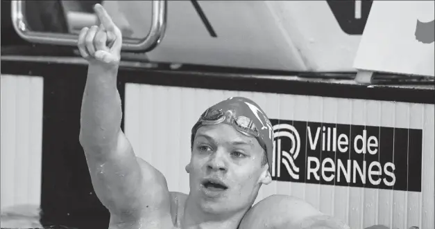  ?? AFP ?? Leon Marchand celebrates after winning the men’s 200m freestyle final during the French Swimming Championsh­ips on June 12, 2023.